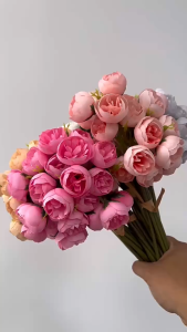 【Local delivery】27 Heads Artificial Silk Flower Bouquet Peony Hydrangea Camellia Faux Flowers for Wedding Party Valentines Home Decoration Valentines
