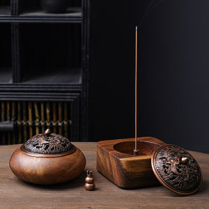 Wooden Antique Style Incense Burner Alloy Copper Indoor Tea Ceremony Aromatherapy Sandalwood Incense Burner Home Decor