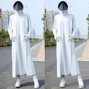 MiiOW | เสื้อคลุมกันแดดผ้าไหมน้ำแข็งสำหรับผู้หญิง ฤดูร้อน 2025 เสื้อคลุมยาวคลุมทั้งตัว ทรงสลิมฟิต ป้องกันรังสียูวี เสื้อคลุมกันความร้อน