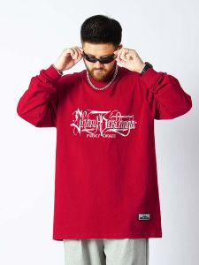 Loose Fit Long Sleeve T-Shirt Street Dance Print Floral Body Text American Hip Hop Style Bboy Skateboarding Dark Chicano