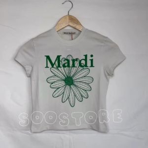 MARDI MERCREDI CROPPED T SHIRT FLOWERMARDI LIGHTBEIGE GREEN