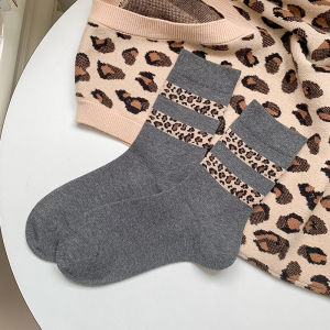[5 Pairs] Autumn and Winter Pure Cotton a Little Retro K-style Casual Leopard Print Minimalist Wear