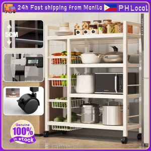 Stainless Steel Kitchen Rack Organizer Shelf with Removable Basket Kitchen Shelves with Wheels Microwave Oven Shelf Rack Condiments Racks Organizer Movable Kitchen Organizer Space Saver Layer Height Adjustable Bedroom Sundries Storage Snack Rack