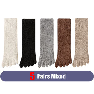 1/5 Pairs Mans Thermal Toe Socks Winter Thick Keep Warm Solid Soft Coral Velvet Fluffy Floor Sleeping Short Five Finger Socks
