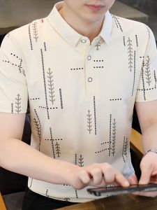 HENGYUANXIANG | เสื้อยืดคอโปโลแขนสั้นลายพิมพ์แฟชั่นสำหรับผู้ชาย ทรงหลวม ผ้าฝ้ายผสมโพลีเอสเตอร์ ทรงหลวม ฤดูร้อน 2024 ลำลอง