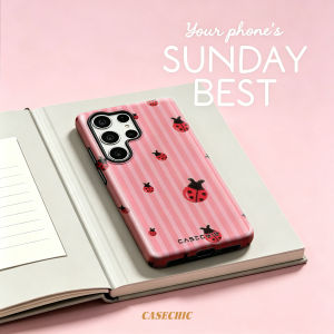 Potdemiel | Pink Horizontal Stripe Case for Samsung Galaxy S26 S25 S24 S23 Ultra Drop Resistant Glossy Dual-Layer Cover CaseChic