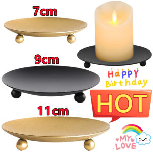 7cm Iron Plate Candle Holder Decorative Iron Pillar Candle Plate Pedestal Candle Stand for Wax Candles Spa Birthday Party