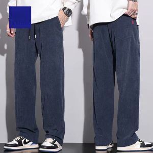 ROMON | Romon Mens Corduroy Pants Loose Casual Winter Style Wide Leg Sweatpants Loose Straight Leg Sports Leisure Long Trousers