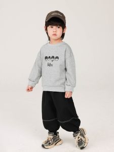 Loose Long Sleeve Children's Sweatshirt Boys Spring Autumn Casual Base Shirt Korean Style Cotton Linen Material Kids Fashion