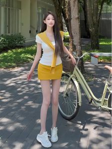Slim Stylish Versatile Trendy T-Shirt and Bodycon Mini Skirt Set
