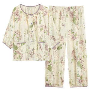 Áo ngủ nữ MiiOW vải cotton mỏng có đệm ngực dài tay cổ tròn