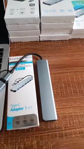 8 IN 1 Converter Type-C Usb 3.0 Ke 8 Port Usb 2.0 Tipe-C Audio SD TF Pembagi Dok Station Ekspansi Pembaca Kartu Pemisah USB Transmisi Kecepatan Tinggi Adapter Otg Untuk Macbook Laptop Ponsel Keybord Headset Card Reader Splitter Hub DC BC 1.2 Dengan LED