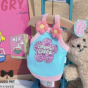 Summer Thin Ice Silk Vest Dog Clothes Cats Anti-Fall Hair Breathable Small Dogs Pet Apparel Cotton Casual Style Printed Pattern