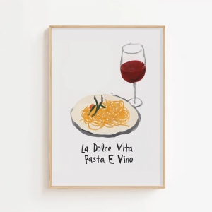 Cozy Pasta Night Wall Art - Playful Graphic Print Celebrating the Joy of Italian Cooking. The Bold Simplified Shapes and Vintag