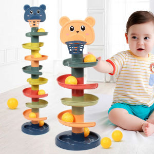 W18 Montessori Baby Toys Rolling Ball Pile Tower Early Educational Toys for Children Rotating Track Baby Games Stacking Toy for Kids