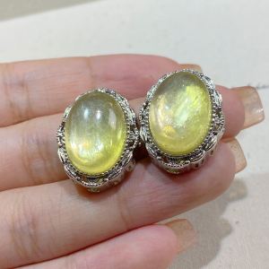 Natural Gold Lithium Mica Crystal Box Oval Inlaid Bracelet DIY Accessories through Hole Fashion Jewelry Semi-Precious Stones