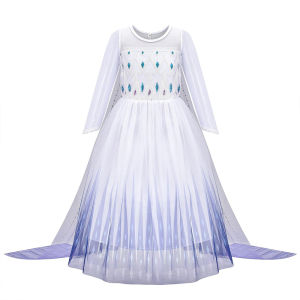 Elsa Dress Cosplay Princess Dress White Long Sleeve Children Dresses Carnival Party Evening Dress Dress For Girls