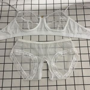 Siêu Mỏng Trong Suốt Ren Bộ Áo Ngực Cho Phụ Nữ Trẻ Gợi Cảm Thấp Eo Quần Lót Xù Mềm Mại Thoải Mái Vải Nylon