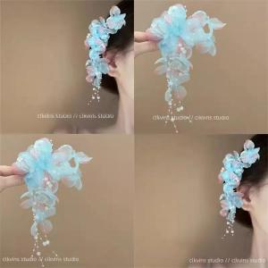 Cloud Water Rumor~ Blue Fairy Atmosphere Flower Tassel Hair Clip Womens Side New Ins Style Hair Accessories Travel Beauty Supplies