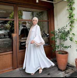 Arabian Abaya Cardigan Outer Wanita Lengan Terompet Ceruty Babydoll All Size