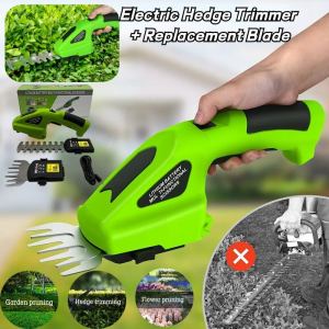 Electric Trimmer with Blade Cordless Grass Shear Hedge Trimmer 2 in 1 Handheld Cutter Rechargeable Battery Fast Charge