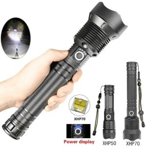 ECILY ไฟฉาย XHP70 สว่างมาก USB ไฟฉาย LED ชาร์จไฟแบบทุกรุ่น 26650 สำหรับตั้งแคมป์กลางแจ้ง