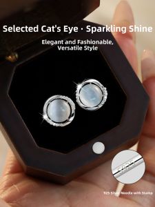 Zircon And Cats Eye Silver Earrings S925 Sterling Silver