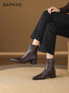 Daphne | Black Women High Heel Leather Short Boot