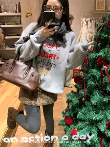 Korean Drama Inspired Lazy Feel Sweatshirt Letter Embroidery School Returnee Casual Top Cotton Polyester Blend Long Sleeve round Neck