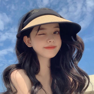 Summer UV Protection Wide Brim Empty Top Hat Womens Cycling Sunshade Hat Face Covering Casual Style Letter Pattern Cap