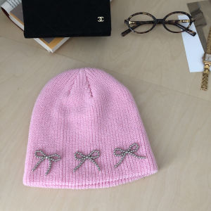Korean Style Thickened Knitted Hat Butterfly Knot Winter Warm Fashionable Sweet Yarn Cap Womens Autumn Winter New Style Hat