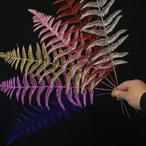 6pcs Christmas Tree Leaves Artificial Flowers Gold Leaf Christmas Tree Branches Xmas Party Decor
