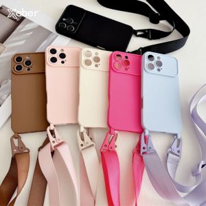 Shockproof TPU Crossbody Lanyard Silicone Phone Case For iPhone 16 15 14 13 Pro Max Plus Cord Rope Necklace Strap Soft Cover