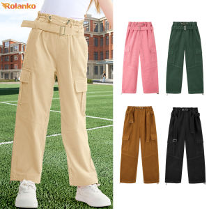 Rolanko Girls Wide Leg Corduroy Pants High Waist Trousers Vintage Kids Pants Streetwear Casual 5-12 Years