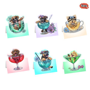 other | 6-piece diamond painting birthday card set animal dog pattern diamond art DIY handmade kit foldable pop-up exquisite party me
