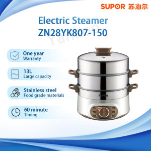 SUPOR Electric Steamer ZN28YK807-150 13L Kapasitas Besar 1500W Bahan Stainless Steel Food Grade Kaliber Besar 28cm Waktu 60 Menit Steamer Listrik Rumah Tangga