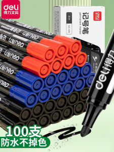 Deli Oil-Based Marker Pen Large Head Black Waterproof Oil-Resistant Fast-Drying Construction Site Special Delivery Thick Head for Students And Children Drawing Art Supplies