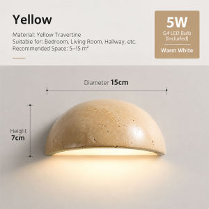 Natural Travertine Wall Lamp Wabi Sabi Marble Wall Light Half Dome Wall Sconce for Bedroom Living Room Hallway Decor Lighting