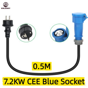 0.5m 7.2KW CEE blue Power Female Plug For Portable EV fast Charger Schuko Plug Socket Adapter Connector 32A 1Phase Charging