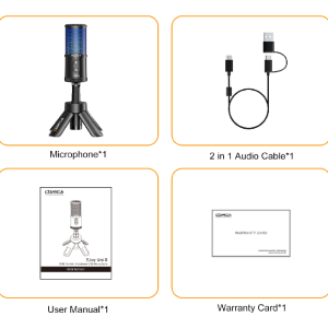 COMICA EJoy Uni S Portable RGB Cardioid Condenser USB Microphone Kit With Foldable tripod stand Compatible with mobile phones PC computers PS4 PS5 for Online Teaching Meeting Livestreaming Gaming Broadcasting