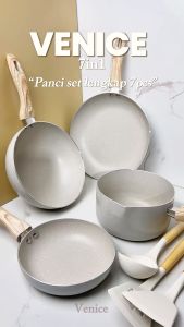 PANCI SET VENICE 7IN1 Wajan anti lengket lengkap 7PC Wok Sauce Fry pan 2 pcs dengan 3 spatula silikon tahan panas