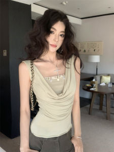 GUZILIAN | Pure Desire Spicy Girl French Collar High-End Sensation Shoulder-Length Sleeveless Summer Fashion Womens Top Commute Style