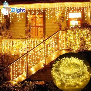 Solar Fairy Icicle Lights LED Outdoor Waterproof Christmas String Light Curtain Lights