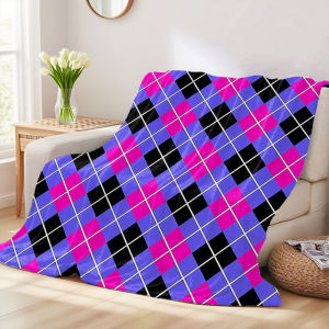 Beast Kingdom | Purple Pink Argyle Sofa Specific Soft Flannel Blanket Universal Plush Gift Blanket For All Seasons