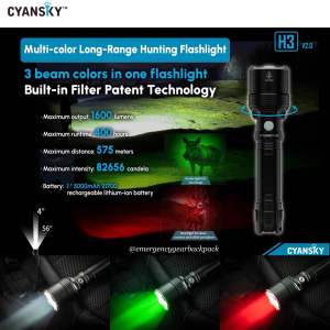 ไฟฉาย Cyansky H3 V2 Multi-color Searchlight 1600 LM พร้อมฟิลเตอร์สี ระยะแสง 575 เมตร สำหรับ Outdoor / Hunting / Search & Rescue