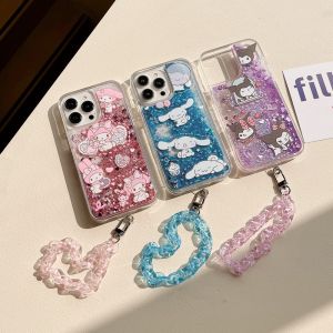 Cute Cartoon My Melody Kuromi Cinnamoroll Quicksand Hard Shockproof Phone Case for iPhone 15 Pro Max 14 Plus 13 12 mini 11 XS XR 8 7 SE Melody.Kuromi Protective Cover