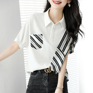 Stylish Versatile Stripe Blended Short Sleeve Shirt