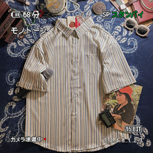 Fermented Glutinous Rice Balls Aloha Retro Hong Kong Style Casual Stripes Couple Short Sleeve Shirt#