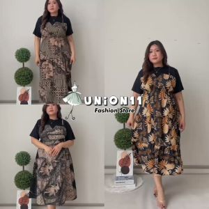 Union11 - Dress Motif Bunga / Dress Jumbo Batik LD 120 Muat Sampai BB 90 KG / Kemuning Hasna