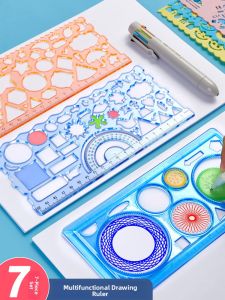 MONLEYTA | Learning Drawing Template Set Primary School Students Ruler Multifunctional Thousand Flowers Hand Copy Report Versatile Tools